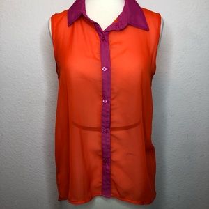 Pink and orange sheer button down ladies shirt
